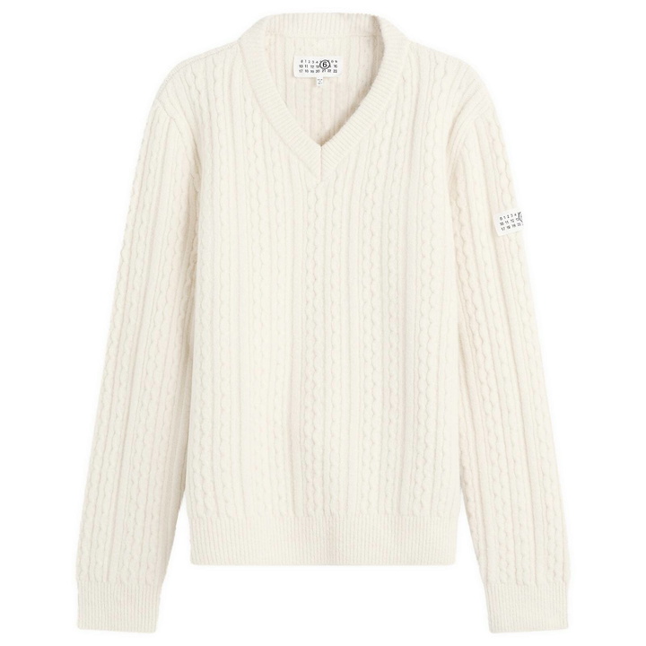 Photo: MM6 Maison Margiela Women's V-Neck Chunky Knitted Jumper in Off White