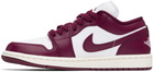 Nike Jordan White & Burgundy Air Jordan 1 Low Sneakers
