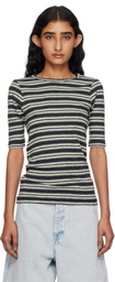 YMC Navy & Green Stripe T-shirt