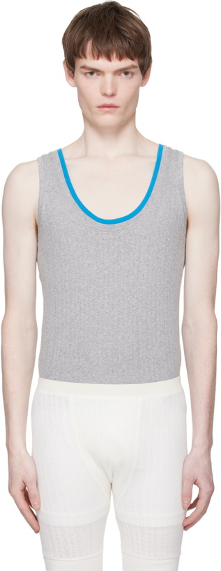 Photo: Dries Van Noten Gray Pointelle Tank Top