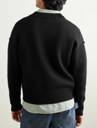 AMI PARIS - Logo-Intarsia Merino Wool Cardigan - Black