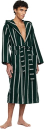 Tekla Green & White Terry Hooded Bathrobe