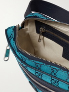 GUCCI - Leather-Trimmed Monogrammed Canvas Belt Bag - Blue