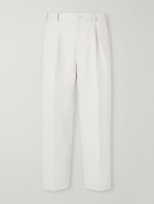 ATON - Pleated Tapered Cotton Trousers - Neutrals