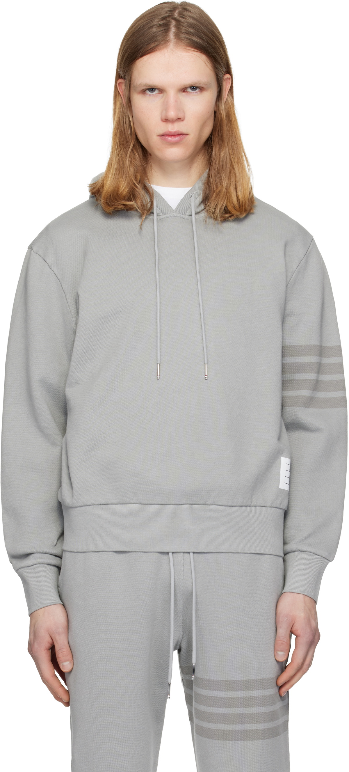 Thom Browne Gray Solid Loopback Overdyed 4-Bar Hoodie