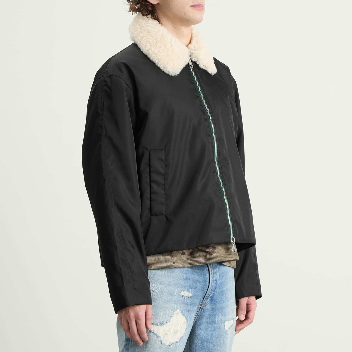 Cole Buxton Men's High Pile Collar Cargo Jacket in Black