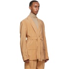 Lemaire Tan Silk Double-Breasted Belted Blazer