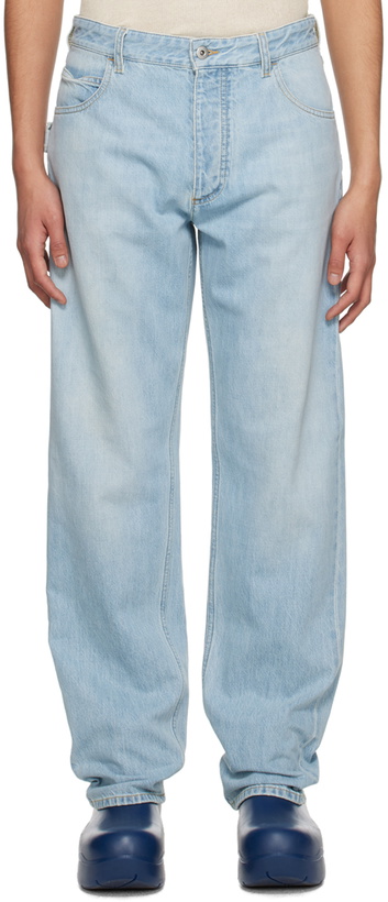 Photo: Bottega Veneta Blue Light-Bleached Straight-Leg Jeans