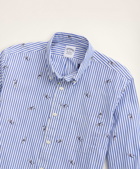 Brooks Brothers Men's Regent Regular-Fit Sport Shirt, Jacquard Sneaker Stripe | Blue