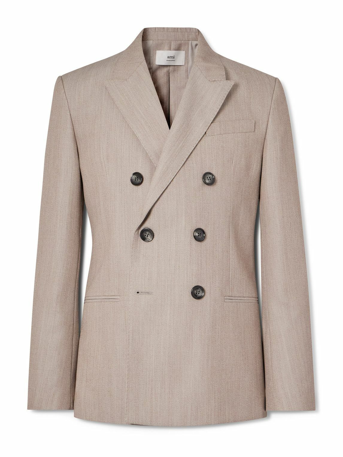 AMI PARIS - Double-Breasted Wool Blazer - Neutrals