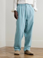 Kardo - Antonio Straight-Leg Striped Cotton-Canvas Trousers - Blue