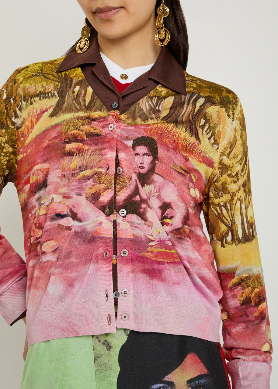 Versace Printed Silk Cardigan Multicoloured
