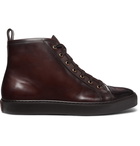 Ralph Lauren Purple Label - Burnished-Leather High-Top Sneakers - Brown