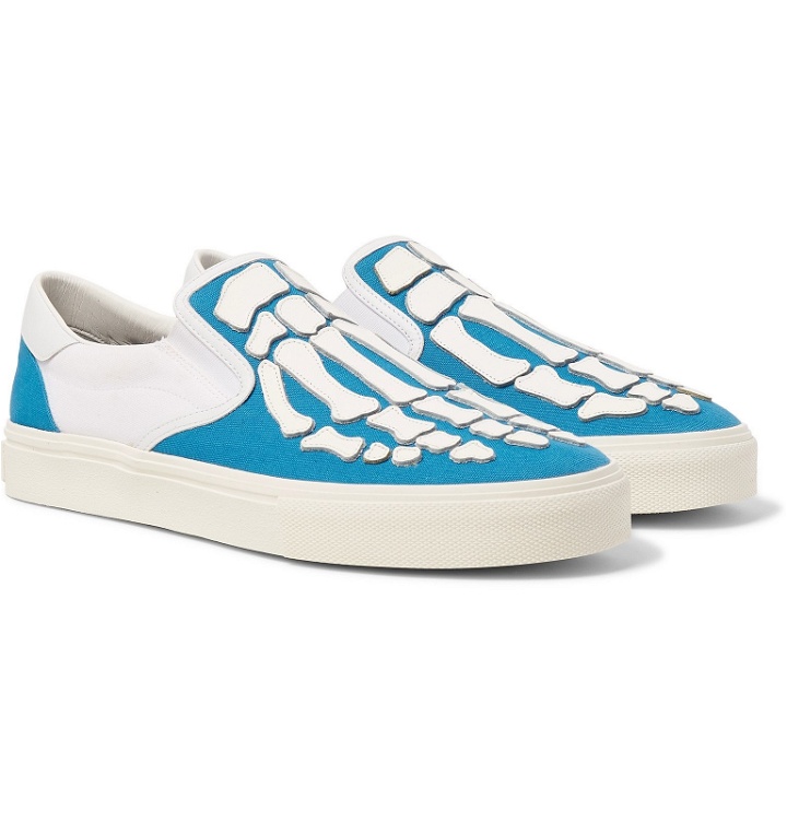 Photo: AMIRI - Skel Toe Leather-Appliquéd Canvas Slip-On Sneakers - Blue