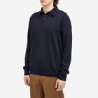 Maison Margiela Men's Long Sleeve Knitted Polo Shirt in Dark Blue