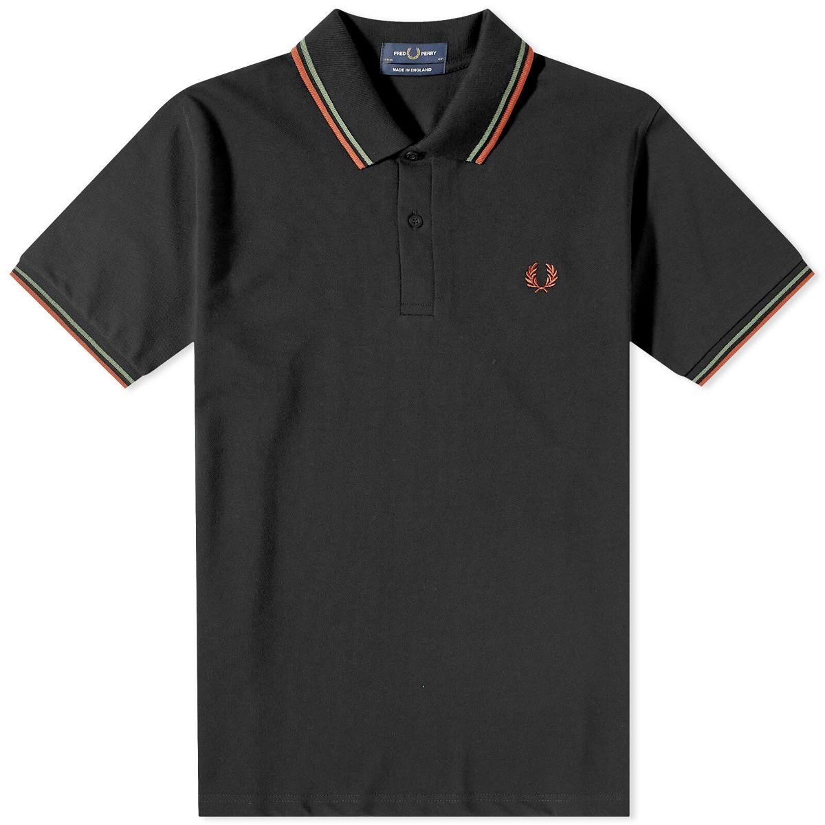 Photo: Fred Perry Authentic Men's Twin Tipped Polo Shirt - Made in England in Black/Tpkyo Green/Jasper Red