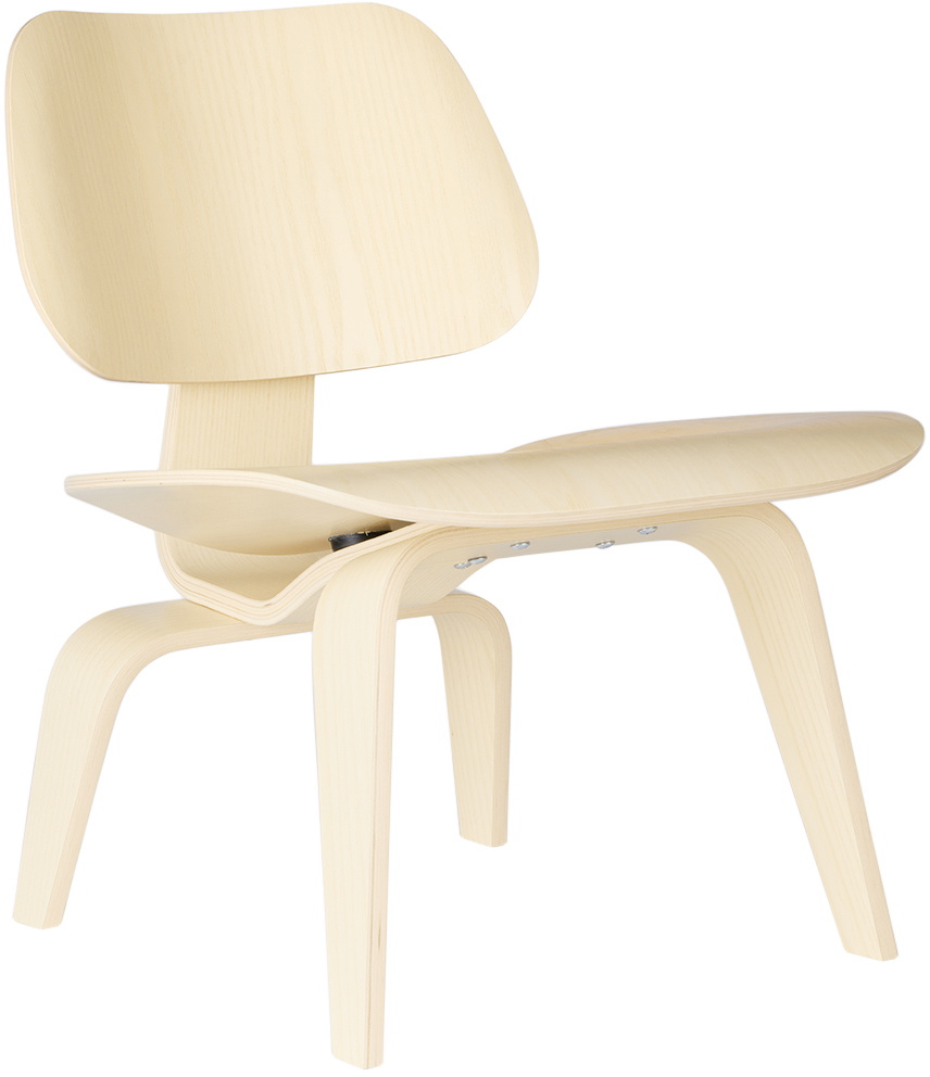 HERMAN MILLER Off-White Eames Molded Plywood Wood Base Lounge Chair