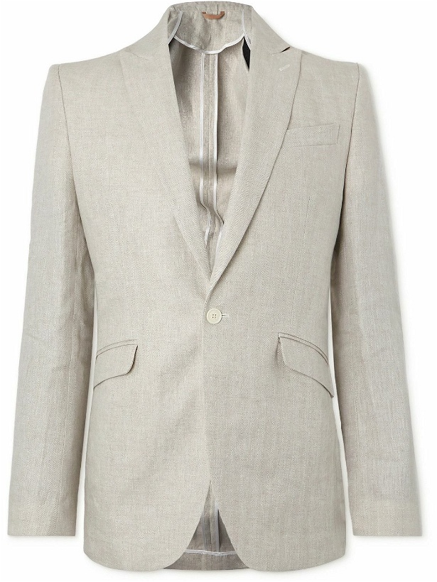 Photo: Favourbrook - Dawlish Ebury Slim-Fit Herringbone Linen Suit Jacket - Gray