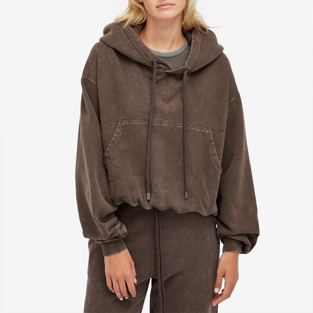 R13 Women's Balloon Popover Hoodie in Brown