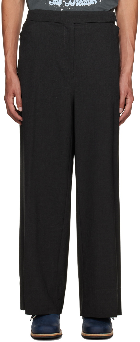 GANNI Gray Drapey Melange Trousers
