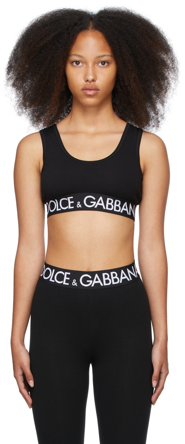 Dolce & Gabbana Black Cotton Logo Sports Bra Dolce & Gabbana