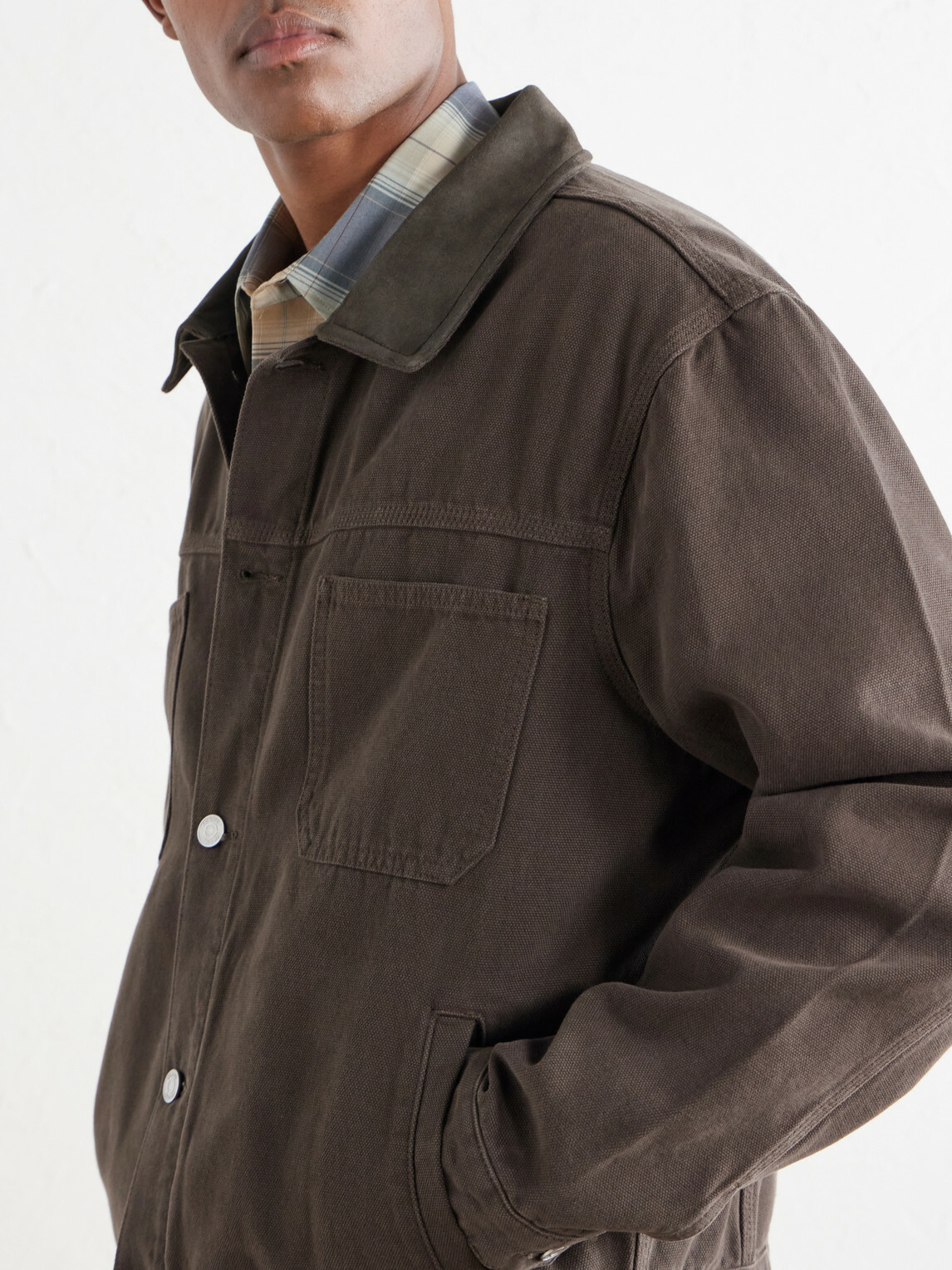 FRAME - Suede-Trimmed Cotton-Canvas Jacket - Brown