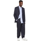 Juun.J Navy and White Wool Stripe Wide-Fit Trousers