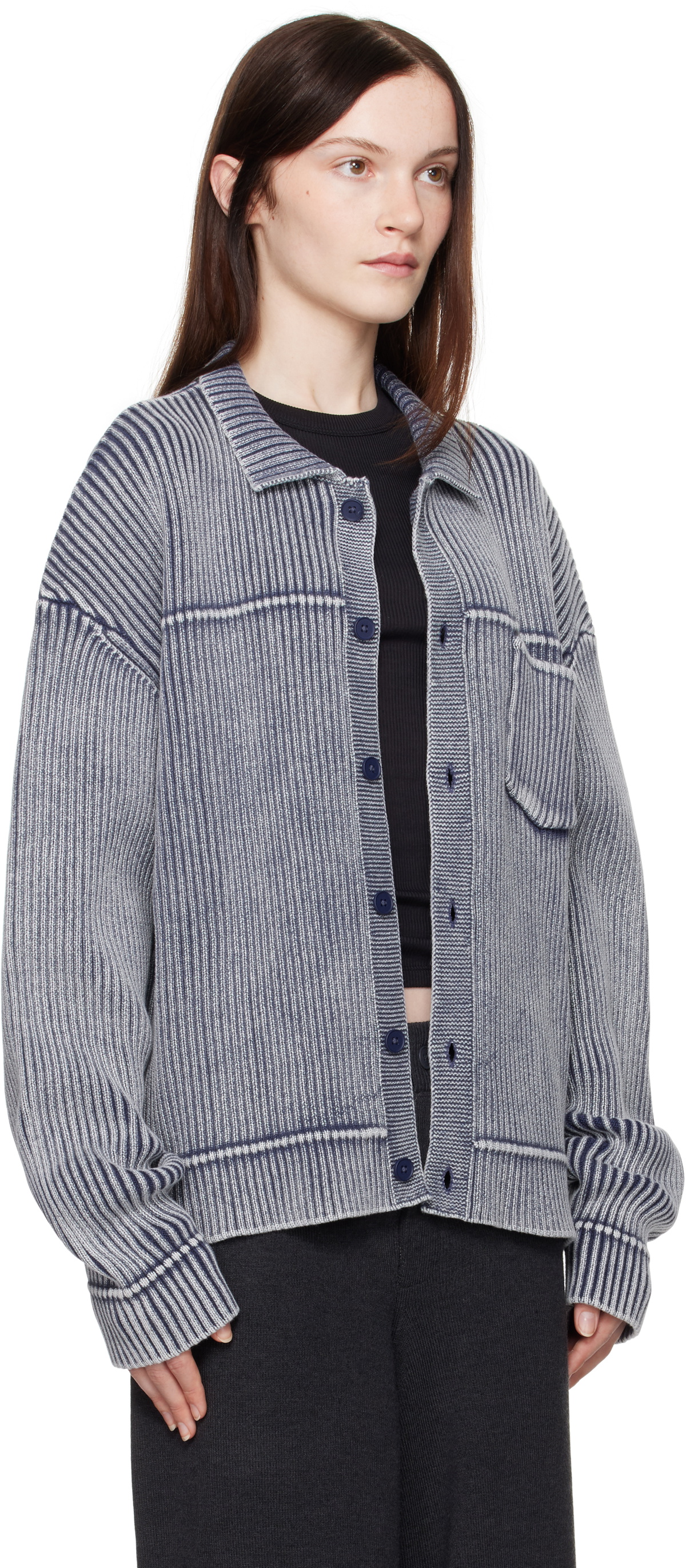 Aya Muse Blue Knit Button Up Cardigan