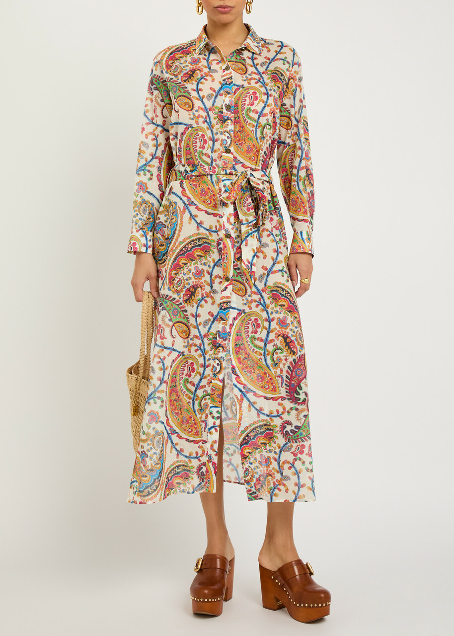 Etro Patterned Cotton Midi Shirt Dress Multicoloured 1