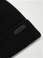 Brioni - Logo-Appliquéd Ribbed Wool Beanie - Black