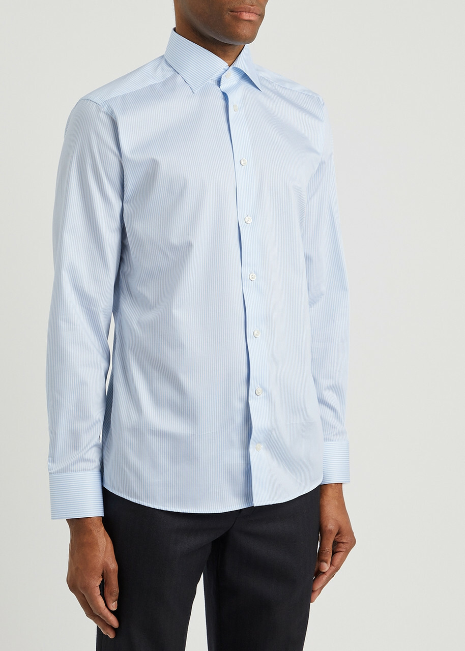Eton Striped Cotton Shirt Blue And White