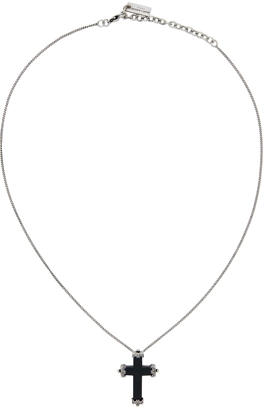 Photo: Saint Laurent Silver Oxide Cross Pendant Necklace