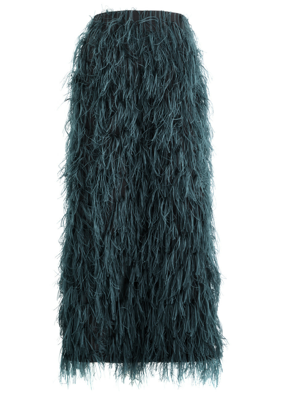 Roksanda Arion Fringed Woven Midi Pencil Skirt Navy