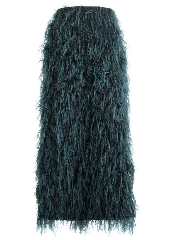 Photo: Roksanda Arion Fringed Woven Midi Pencil Skirt Navy