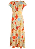 Kitri Effie Floral-print Satin Midi Dress Yellow