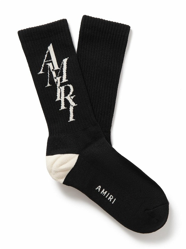Photo: AMIRI - Stack Logo-Jacquard Ribbed Cotton-Blend Socks - Black