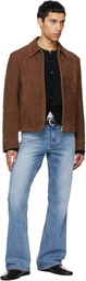 TONYWACK Brown Buckle Zip Goat Suede Jacket