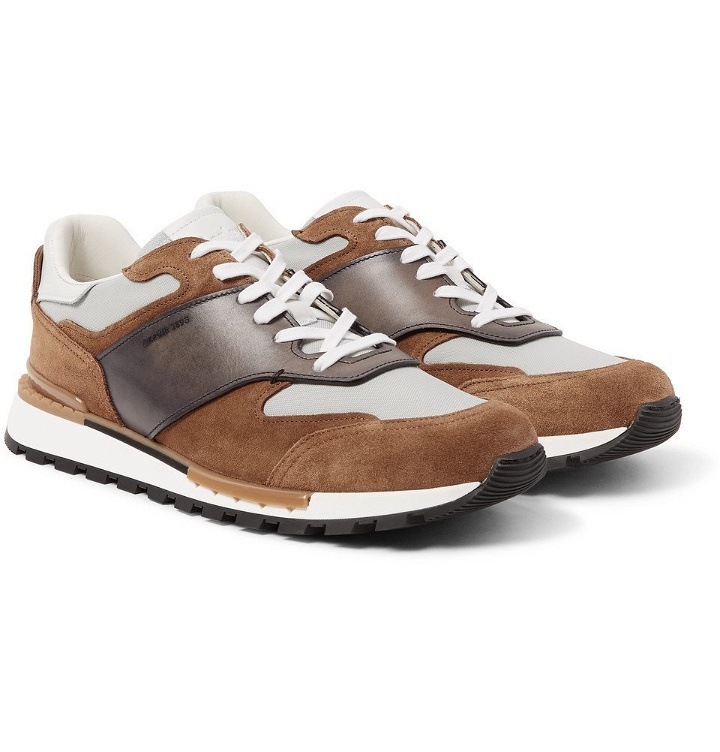 Photo: Berluti - Run Track Leather, Suede and Nylon Sneakers - Men - Brown