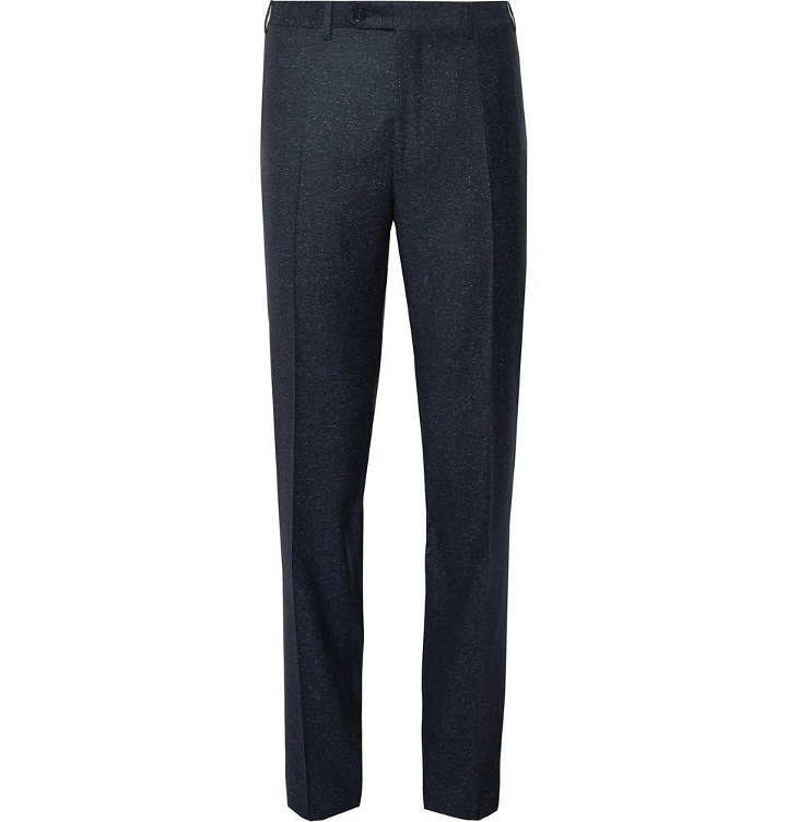 Photo: Canali - Navy Slim-Fit Donegal Wool and Silk-Blend Trousers - Men - Navy