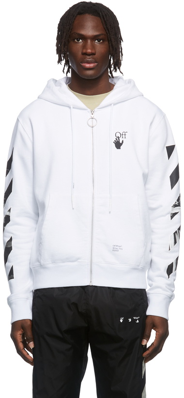 Photo: Off-White White Caravaggio Arrow Over Zip-Up Hoodie