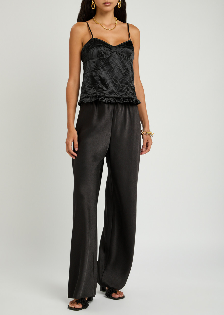 Meryll Rogge Ruffle hem Satin top Black