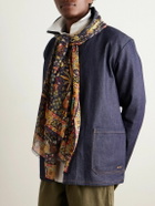 Drake's - Fringed Printed Wool and Silk-Blend Scarf