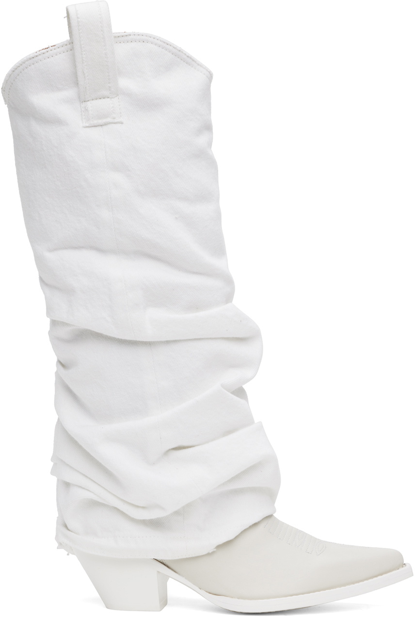 R13 White Mid Cowboy Denim Sleeve Boots