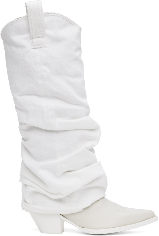 Photo: R13 White Mid Cowboy Denim Sleeve Boots