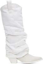 R13 White Mid Cowboy Denim Sleeve Boots