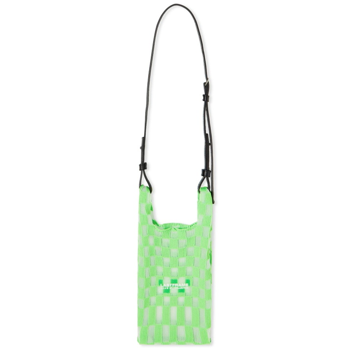 Photo: LASTFRAME Women's Sheer Ichimatsu Market Bag Mini in Neon Green/Clear