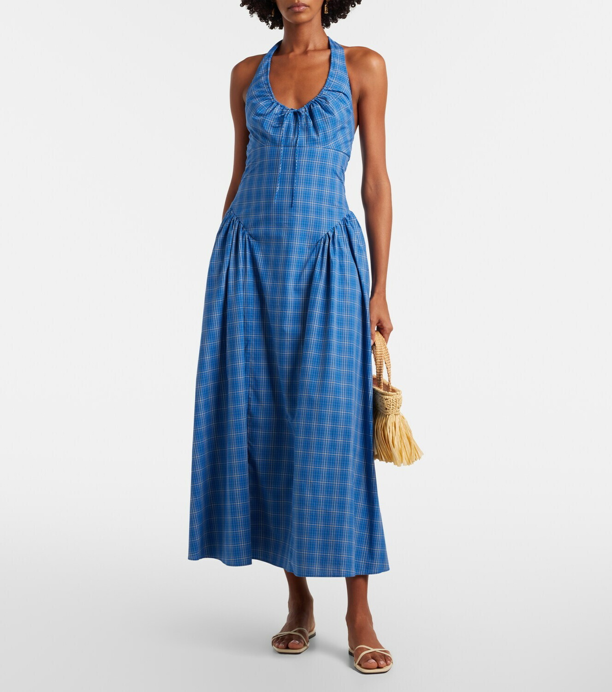 Faithfull Del Ros plaid halterneck cotton midi dress