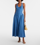 Faithfull Del Ros plaid halterneck cotton midi dress