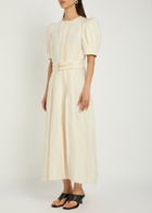 Gabriela Hearst Patricia Belted Linen Midi Dress Ivory