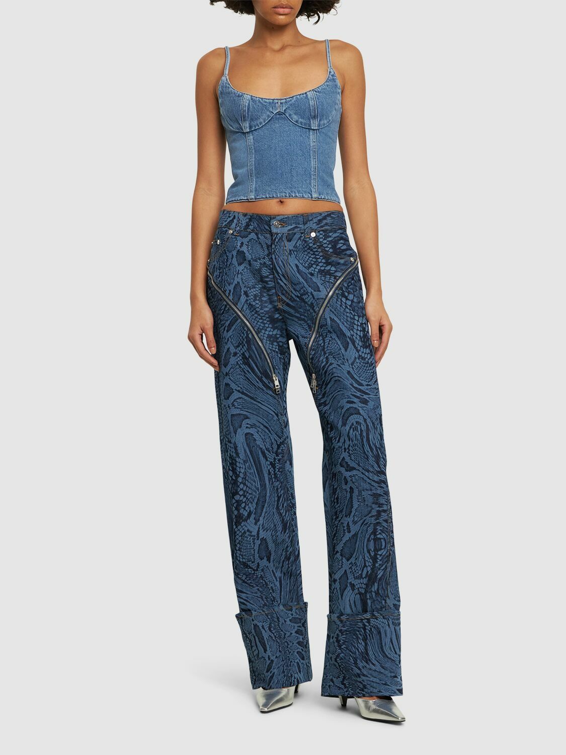 MUGLER - Laser Snake High Rise Denim Zip Jeans Mugler